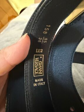 Versace black leather belt with gold logo hardware